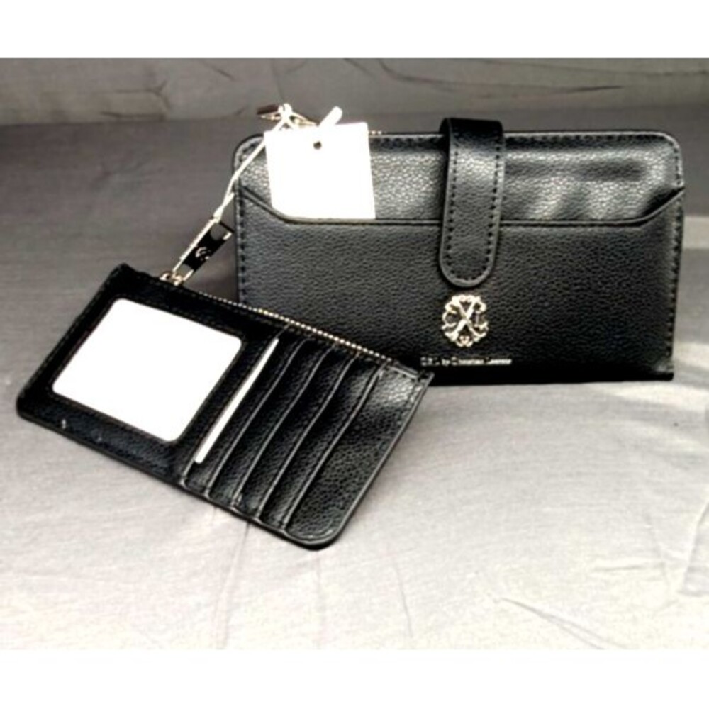 NWT CXL Christian LaCroix Black Pebble Zip Around Wallet RV $48